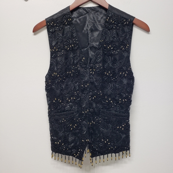 Vintage Embroidered Beaded with Fringe Beads Details Vest Top Small Festival - Picture 1 of 12